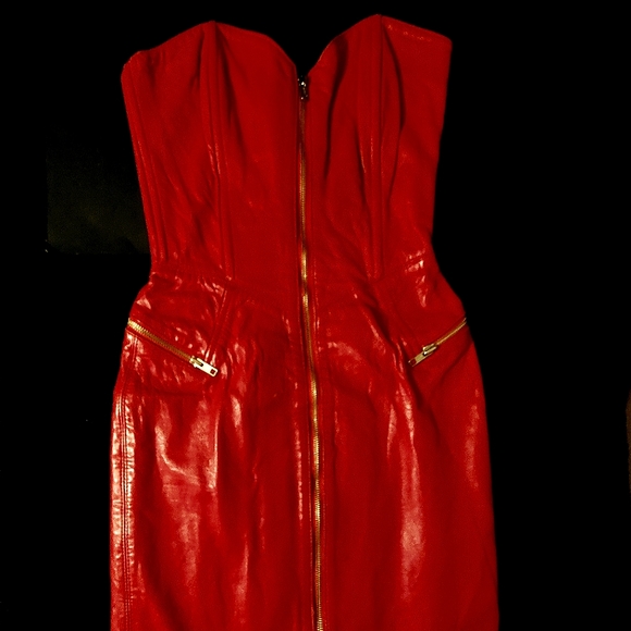 🔥RARE-VNTG-FLAWLESS 🔥SEXIEST RED LEATHER DRESS🔥 - Picture 9 of 16